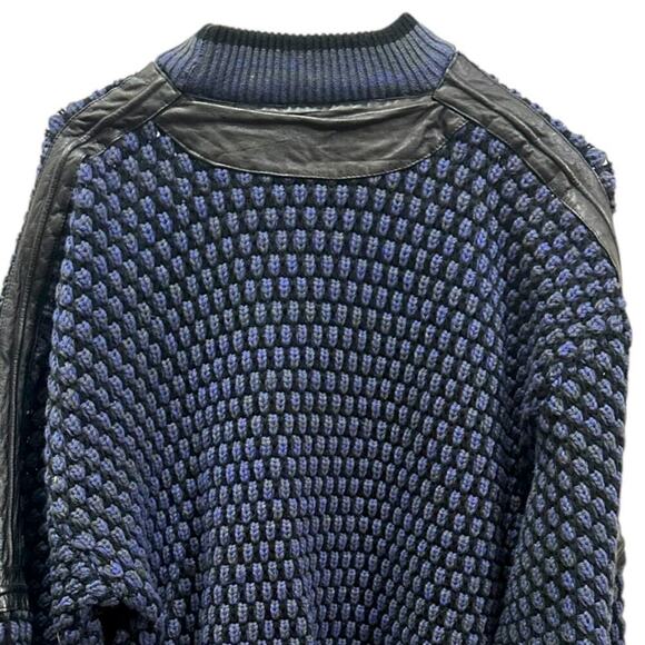 VTG 90s Street Scenes Licence to Drive Chunky Knit Leather Details Blue Purple - Picture 5 of 10